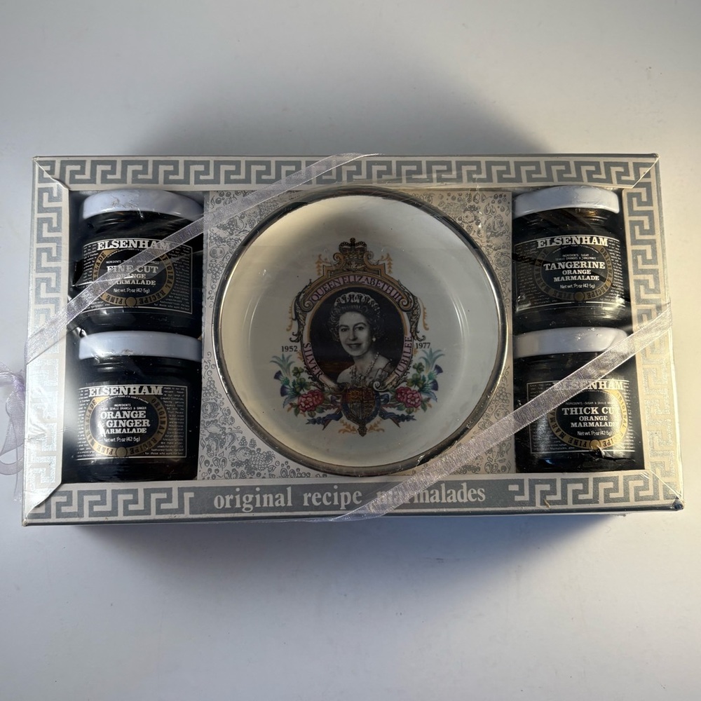 Vtg Elsenham Queen Elizabeth II Silver Jubilee 1977 Bowl & Marmalade Set UK NEW